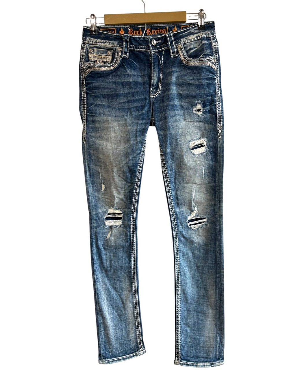Rock Revival Size 27 Vitual Pink Mid Rise Straight Leg Jeans Distressed Western